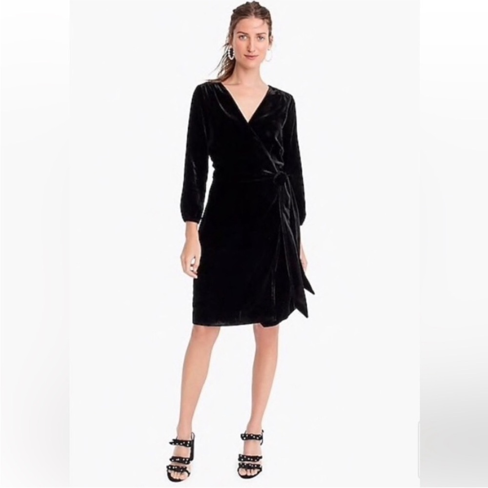 J. Crew Black Velvet 3/4 Sleeve Wrap Dress Size 4
